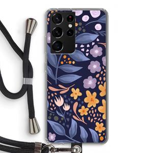 CaseCompany Flowers with blue leaves: Samsung Galaxy S21 Ultra Transparant Hoesje met koord