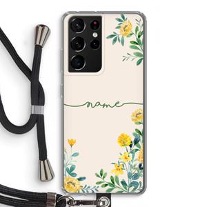 CaseCompany Gele bloemen: Samsung Galaxy S21 Ultra Transparant Hoesje met koord