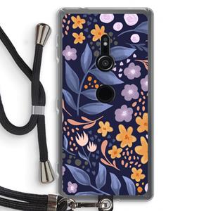 CaseCompany Flowers with blue leaves: Sony Xperia XZ2 Transparant Hoesje met koord