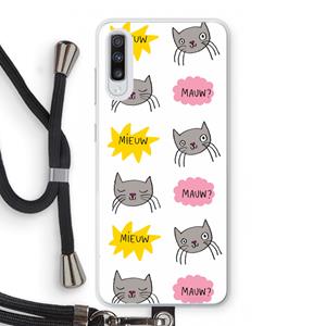 CaseCompany Meow: Samsung Galaxy A70 Transparant Hoesje met koord
