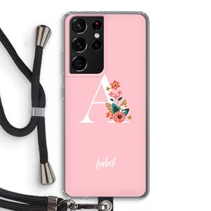 CaseCompany Pink Bouquet: Samsung Galaxy S21 Ultra Transparant Hoesje met koord