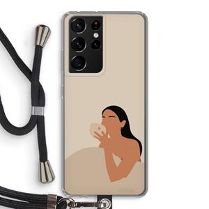 CaseCompany Fresh coffee: Samsung Galaxy S21 Ultra Transparant Hoesje met koord