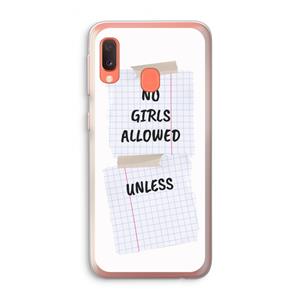 CaseCompany No Girls Allowed Unless: Samsung Galaxy A20e Transparant Hoesje