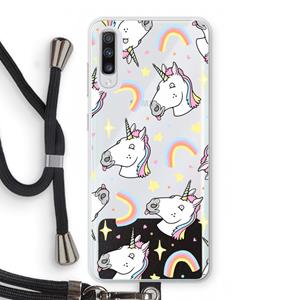 CaseCompany Rainbow Unicorn: Samsung Galaxy A70 Transparant Hoesje met koord