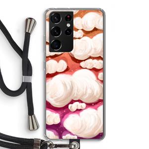 CaseCompany Katoen Wolken: Samsung Galaxy S21 Ultra Transparant Hoesje met koord