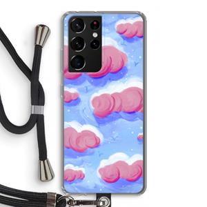 CaseCompany Roze wolken met vogels: Samsung Galaxy S21 Ultra Transparant Hoesje met koord