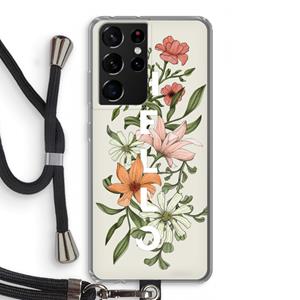 CaseCompany Hello bloemen: Samsung Galaxy S21 Ultra Transparant Hoesje met koord