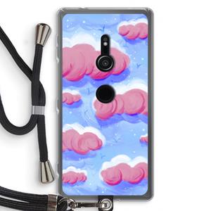CaseCompany Roze wolken met vogels: Sony Xperia XZ2 Transparant Hoesje met koord
