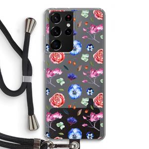 CaseCompany Bloemetjes: Samsung Galaxy S21 Ultra Transparant Hoesje met koord