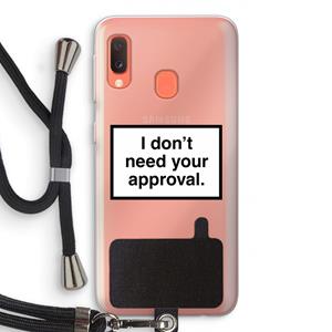 CaseCompany Don't need approval: Samsung Galaxy A20e Transparant Hoesje met koord