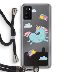 CaseCompany Vliegende eenhoorn: Samsung Galaxy A41 Transparant Hoesje met koord