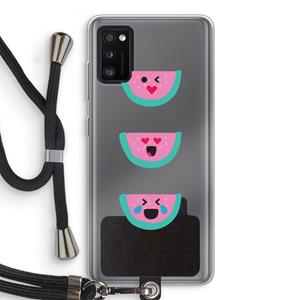 CaseCompany Smiley watermeloen: Samsung Galaxy A41 Transparant Hoesje met koord