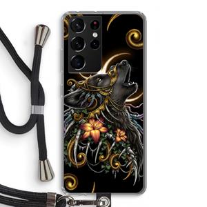 CaseCompany Huilende Wolf: Samsung Galaxy S21 Ultra Transparant Hoesje met koord