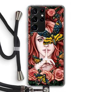 CaseCompany Lady Moth: Samsung Galaxy S21 Ultra Transparant Hoesje met koord