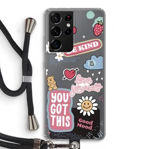 CaseCompany Positivity: Samsung Galaxy S21 Ultra Transparant Hoesje met koord