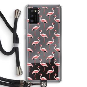 CaseCompany Flamingoprint groen: Samsung Galaxy A41 Transparant Hoesje met koord