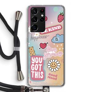 CaseCompany Positivity: Samsung Galaxy S21 Ultra Transparant Hoesje met koord