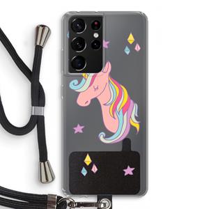 CaseCompany Roze eenhoorn: Samsung Galaxy S21 Ultra Transparant Hoesje met koord