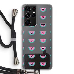 CaseCompany Smiley watermeloenprint: Samsung Galaxy S21 Ultra Transparant Hoesje met koord