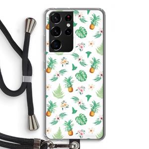 CaseCompany Ananas bladeren: Samsung Galaxy S21 Ultra Transparant Hoesje met koord