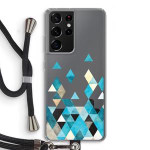 CaseCompany Gekleurde driehoekjes blauw: Samsung Galaxy S21 Ultra Transparant Hoesje met koord