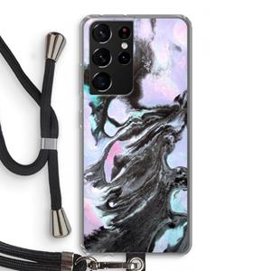 CaseCompany Pastel zwart: Samsung Galaxy S21 Ultra Transparant Hoesje met koord