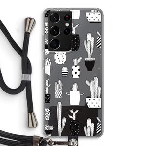 CaseCompany Cactusmotief: Samsung Galaxy S21 Ultra Transparant Hoesje met koord