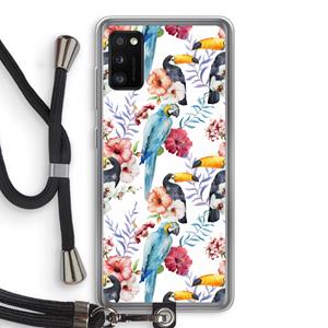 CaseCompany Bloemen tukan: Samsung Galaxy A41 Transparant Hoesje met koord