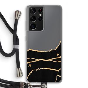 CaseCompany Gouden marmer: Samsung Galaxy S21 Ultra Transparant Hoesje met koord