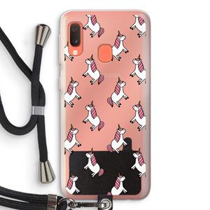 CaseCompany Eenhoorns overal: Samsung Galaxy A20e Transparant Hoesje met koord