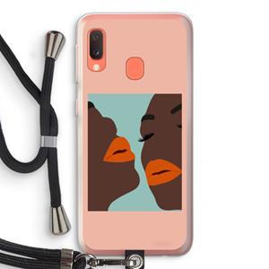 CaseCompany Orange lips: Samsung Galaxy A20e Transparant Hoesje met koord