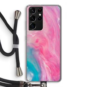 CaseCompany Roze explosie: Samsung Galaxy S21 Ultra Transparant Hoesje met koord
