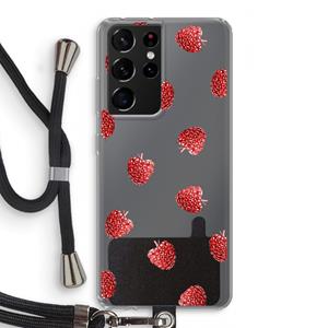 CaseCompany Framboosjes: Samsung Galaxy S21 Ultra Transparant Hoesje met koord