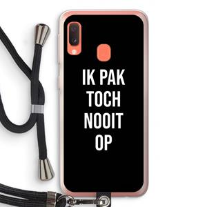 CaseCompany Ik pak nooit op - Zwart: Samsung Galaxy A20e Transparant Hoesje met koord