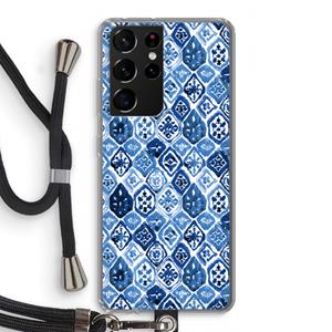 CaseCompany Blauw motief: Samsung Galaxy S21 Ultra Transparant Hoesje met koord