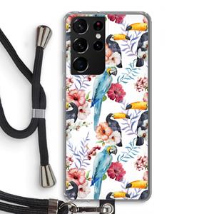 CaseCompany Bloemen tukan: Samsung Galaxy S21 Ultra Transparant Hoesje met koord