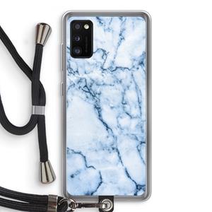 CaseCompany Blauw marmer: Samsung Galaxy A41 Transparant Hoesje met koord