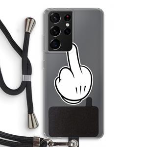 CaseCompany Middle finger white: Samsung Galaxy S21 Ultra Transparant Hoesje met koord