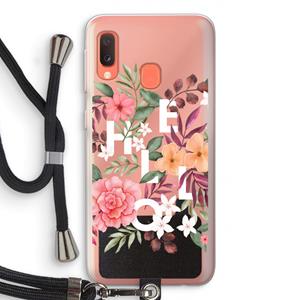 CaseCompany Hello in flowers: Samsung Galaxy A20e Transparant Hoesje met koord