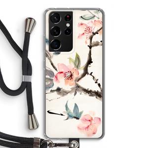 CaseCompany Japanse bloemen: Samsung Galaxy S21 Ultra Transparant Hoesje met koord
