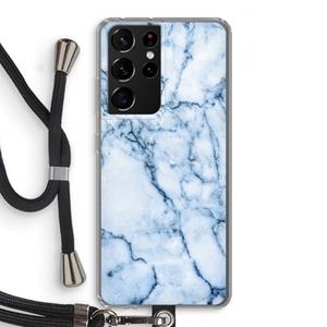 CaseCompany Blauw marmer: Samsung Galaxy S21 Ultra Transparant Hoesje met koord