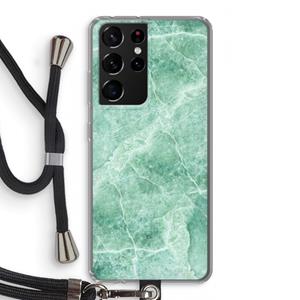 CaseCompany Groen marmer: Samsung Galaxy S21 Ultra Transparant Hoesje met koord