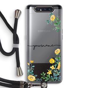 CaseCompany Gele bloemen: Samsung Galaxy A80 Transparant Hoesje met koord