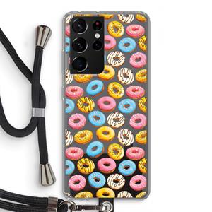 CaseCompany Pink donuts: Samsung Galaxy S21 Ultra Transparant Hoesje met koord
