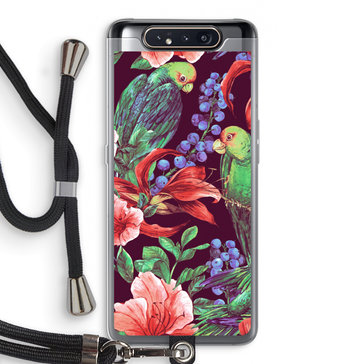 CaseCompany Papegaaien: Samsung Galaxy A80 Transparant Hoesje met koord