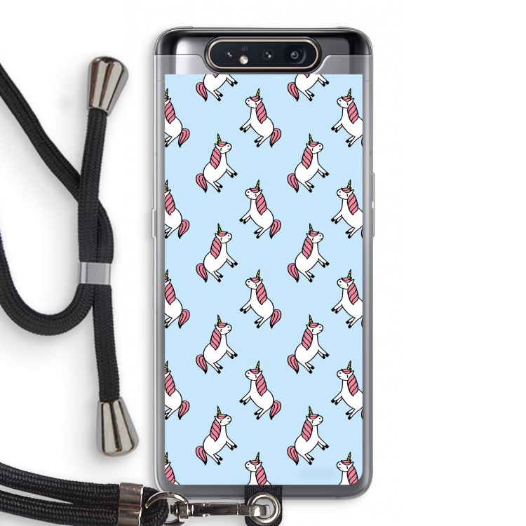 CaseCompany Eenhoorns overal: Samsung Galaxy A80 Transparant Hoesje met koord