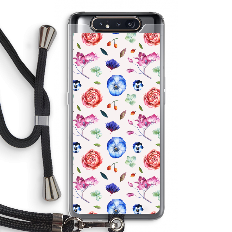 CaseCompany Bloemetjes: Samsung Galaxy A80 Transparant Hoesje met koord
