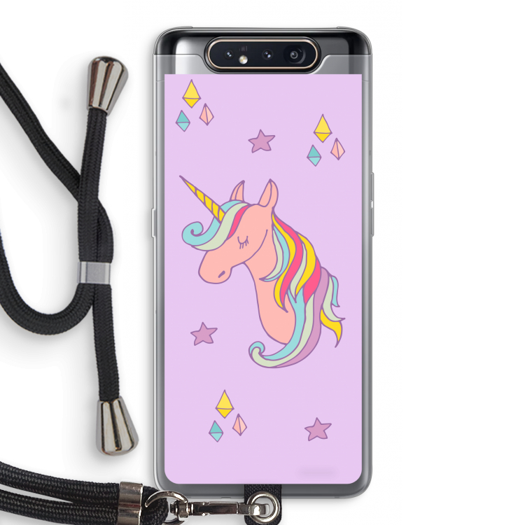 CaseCompany Roze eenhoorn: Samsung Galaxy A80 Transparant Hoesje met koord