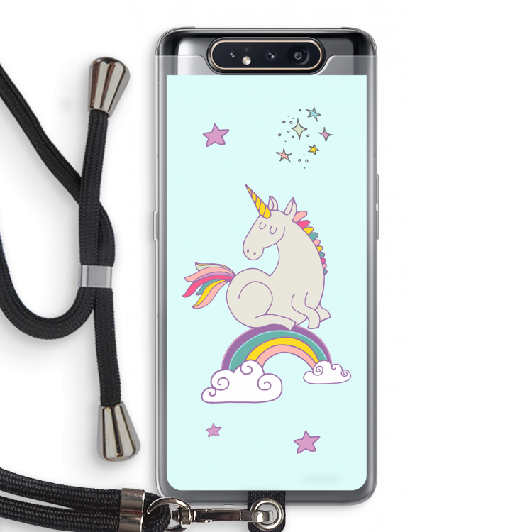 CaseCompany Regenboog eenhoorn: Samsung Galaxy A80 Transparant Hoesje met koord