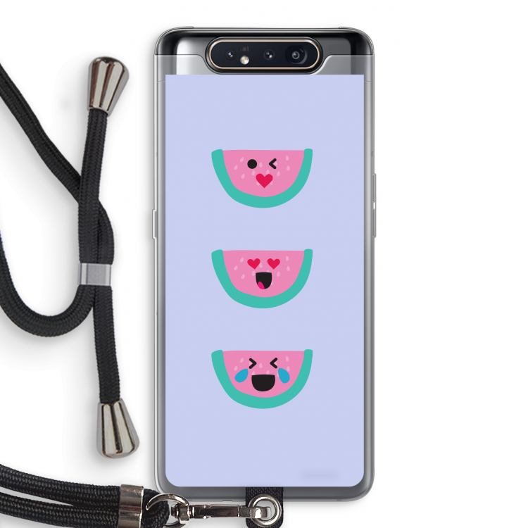 CaseCompany Smiley watermeloen: Samsung Galaxy A80 Transparant Hoesje met koord